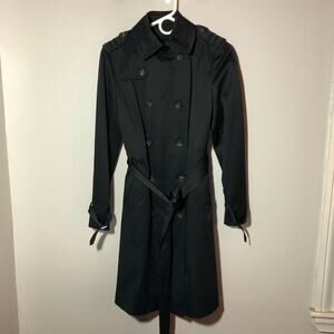 Cole Haan womens 4 black trench overcoat double breasted epaulets belted career